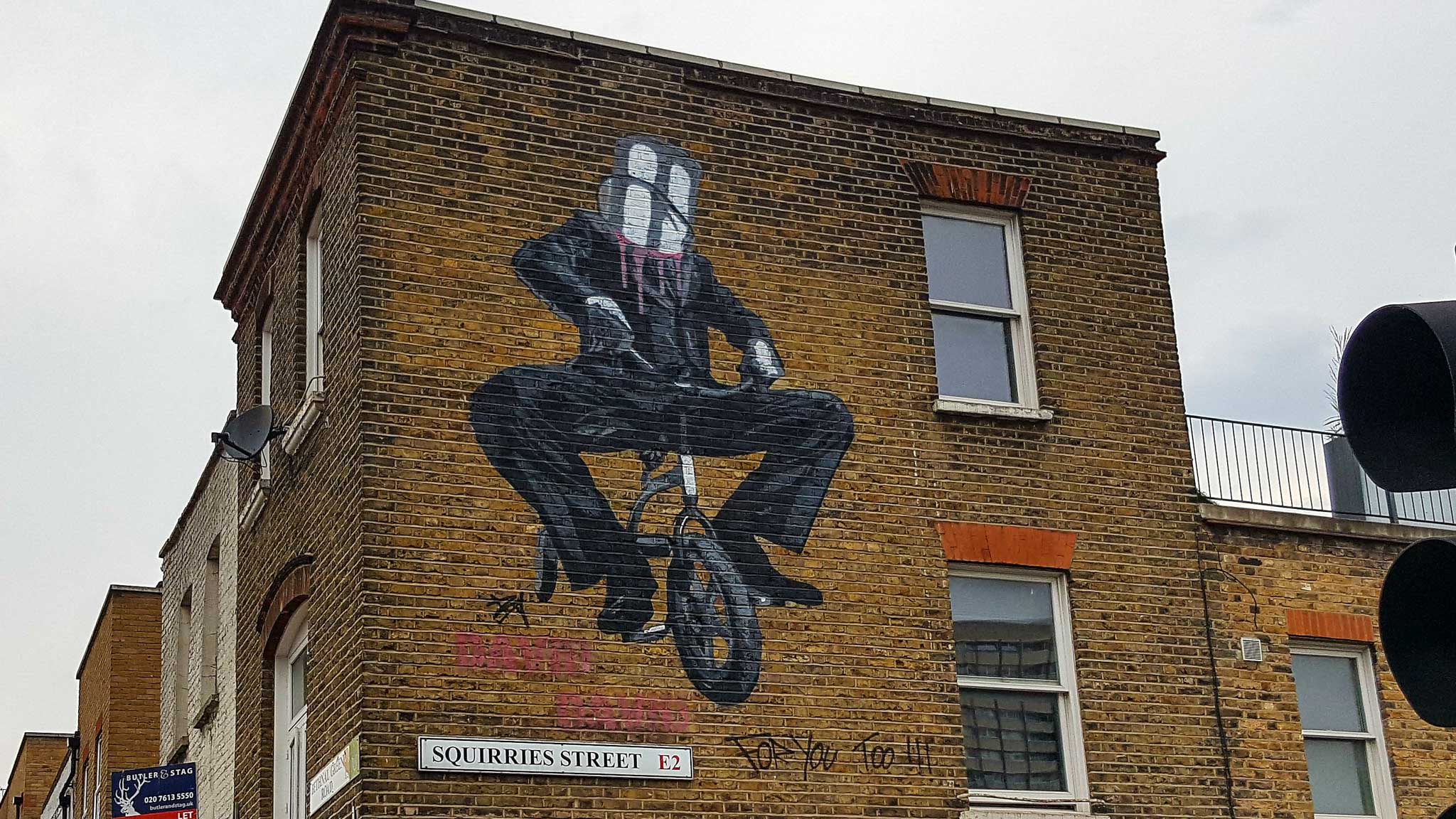 Mural by David David on Suqirries street in London's Eastend